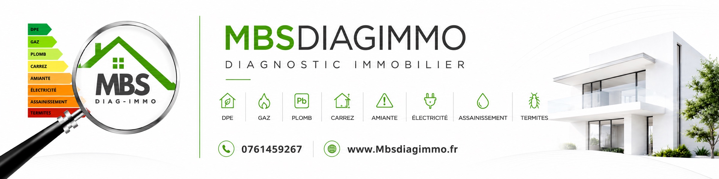 MBS DIAG IMMO — DPE, gaz, plomb, Carrez, amiante, électricité, assainissement, termites — 07 61 45 92 67